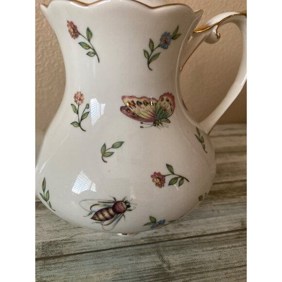 Burton + Burton Morning Meadows Teapot Butterflies Bees Flower Gold Trim - 4 Cup - Picture 2 of 16